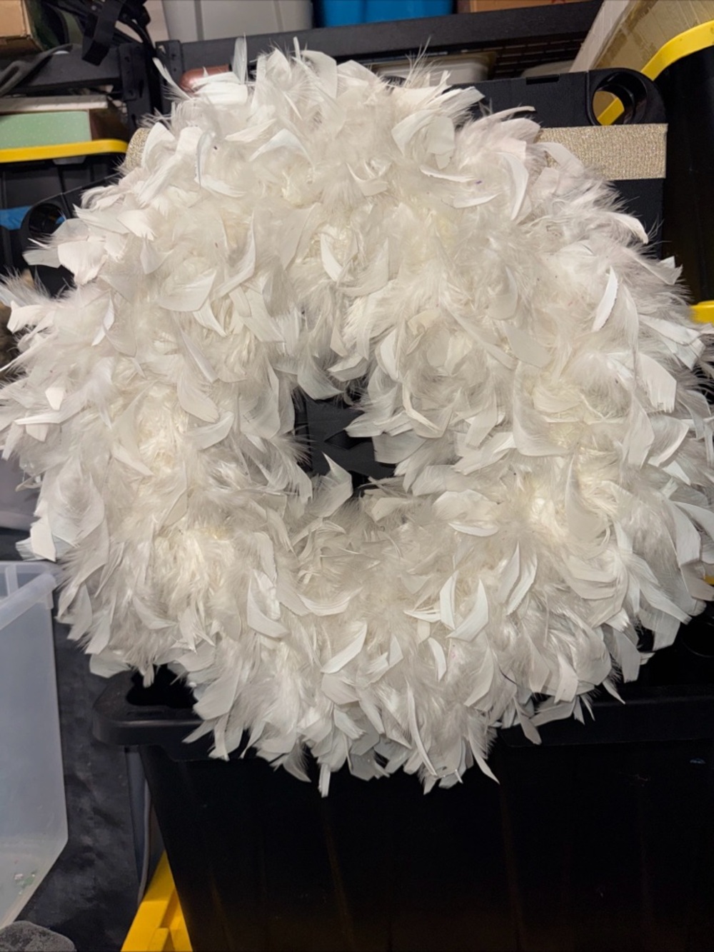 White Feather Holiday Wreath - Plush Decorative Door Accent
